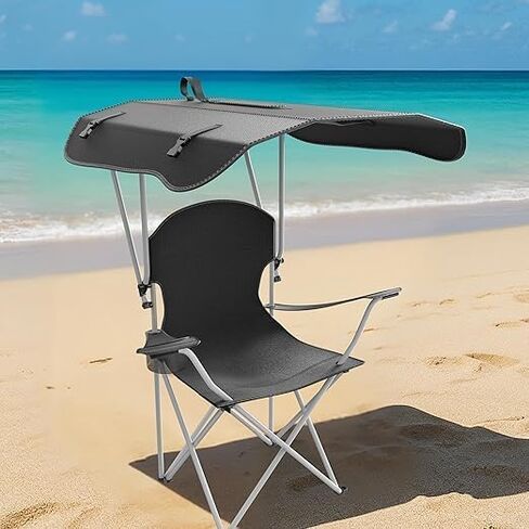 Simple Deluxe Chair with Umbrella - Portable Camping Chair with Canopy, 35" Sun Shade, Heavy Duty 600D Fabric for Beach and Outdoor Use in Saudi Arabia