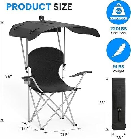 Simple Deluxe Chair with Umbrella - Portable Camping Chair with Canopy, 35" Sun Shade, Heavy Duty 600D Fabric for Beach and Outdoor Use in Saudi Arabia