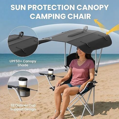 Simple Deluxe Chair with Umbrella - Portable Camping Chair with Canopy, 35" Sun Shade, Heavy Duty 600D Fabric for Beach and Outdoor Use in Saudi Arabia