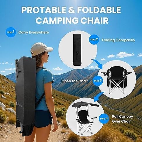 Simple Deluxe Chair with Umbrella - Portable Camping Chair with Canopy, 35" Sun Shade, Heavy Duty 600D Fabric for Beach and Outdoor Use in Saudi Arabia