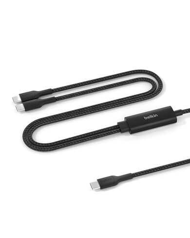 Belkin 2-in-1 USB C to USB C Cable 140W, 5ft Braided Dual Charging Cable - Fast-Charging Combo Cord w/Smart Power Sharing for MacBook, iPhone, iPad, Samsung, Pixel, & More - Travel Essentials - Black in Saudi Arabia