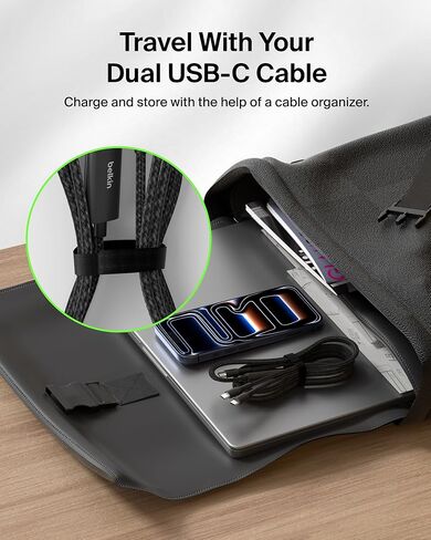 Belkin 2-in-1 USB C to USB C Cable 140W, 5ft Braided Dual Charging Cable - Fast-Charging Combo Cord w/Smart Power Sharing for MacBook, iPhone, iPad, Samsung, Pixel, & More - Travel Essentials - Black in Saudi Arabia