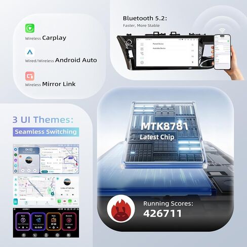 Roadanvi Android 14 6G+128GB 10.33 بوصة ستيريو سيارة لسيارة Toyota Corolla 2014-2016 Wireless Carplay & Android Auto، وحدة رأس بلوتوث 5.2، 4G LTE، 5G WiFi، راديو شاشة تعمل باللمس QLED، ملاحة GPS، سلسلة X14 in Kuwait