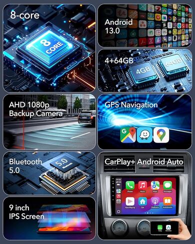 8 Core 4+64GB ترقية راديو السيارة ستيريو لـ 2006-2011 Toyota Camry، التوصيل والتشغيل 9 بوصة Android 13 وحدة الرأس مع Carplay اللاسلكي / Android Auto / 1080P كاميرا احتياطية / راديو AM FM in Kuwait