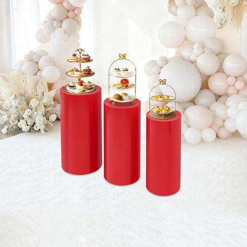 3Pcs Large Round Cylinder Tables Round Cake Pedestal Stand with Three Sizes & Stacked Storage Cylinder Pedestal Stands for Birthdays, Parties, Weddings, Festivals, Corporate Events(Black) in Saudi Arabia