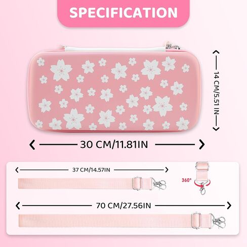 FANPL Cute Carrying Case Bundle for Nintendo Switch 2, Accessories Kit with Hard Travel Case, Protective Shell, Adjustable Strap, Screen Protector, Thumb Grip Caps, Pink White Sakura for Girl in Saudi Arabia