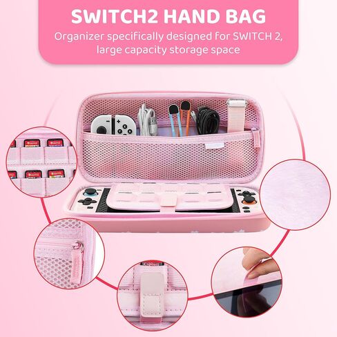 FANPL Cute Carrying Case Bundle for Nintendo Switch 2, Accessories Kit with Hard Travel Case, Protective Shell, Adjustable Strap, Screen Protector, Thumb Grip Caps, Pink White Sakura for Girl in Saudi Arabia