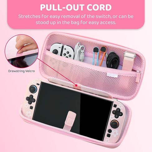 FANPL Cute Carrying Case Bundle for Nintendo Switch 2, Accessories Kit with Hard Travel Case, Protective Shell, Adjustable Strap, Screen Protector, Thumb Grip Caps, Pink White Sakura for Girl in Saudi Arabia