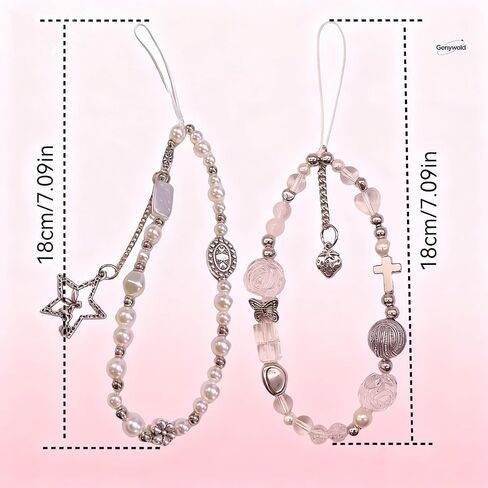 beaded camera wrist strap, cute phone pendant lanyard, pearl bracelet wristband, wallet and keychain decoration, sturdy, good-looking, trendy, 2 pieces in Saudi Arabia