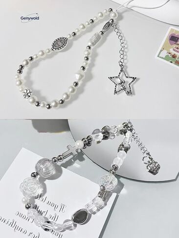 beaded camera wrist strap, cute phone pendant lanyard, pearl bracelet wristband, wallet and keychain decoration, sturdy, good-looking, trendy, 2 pieces in Saudi Arabia