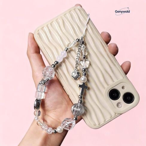 beaded camera wrist strap, cute phone pendant lanyard, pearl bracelet wristband, wallet and keychain decoration, sturdy, good-looking, trendy, 2 pieces in Saudi Arabia