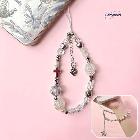 beaded camera wrist strap, cute phone pendant lanyard, pearl bracelet wristband, wallet and keychain decoration, sturdy, good-looking, trendy, 2 pieces in Saudi Arabia