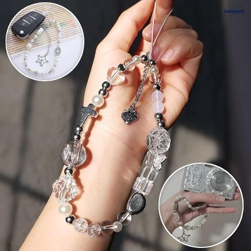 beaded camera wrist strap, cute phone pendant lanyard, pearl bracelet wristband, wallet and keychain decoration, sturdy, good-looking, trendy, 2 pieces in Saudi Arabia