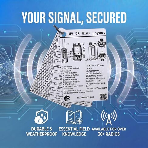 بطاقة اتصالات صغيرة Baofeng UV-5R - دليل تردد الجيب المقاوم للماء لـ HAM وGMRS وFRS وMURS واتصالات الطوارئ | NOAA الطقس، مرجع ميداني Prepper | راديو جاهز in Kuwait