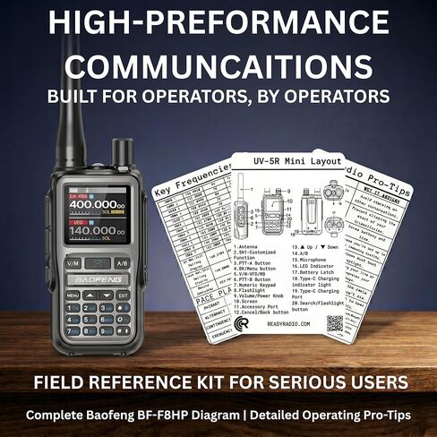 بطاقة اتصالات صغيرة Baofeng UV-5R - دليل تردد الجيب المقاوم للماء لـ HAM وGMRS وFRS وMURS واتصالات الطوارئ | NOAA الطقس، مرجع ميداني Prepper | راديو جاهز in Kuwait