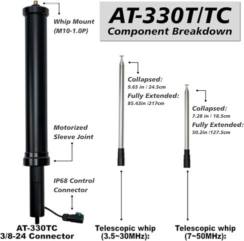 Gabil GRA-AT330TC Motorized HF Antenna Full Kit, 3/8-24 Threaded Mount, 3.5-50MHz Mobile Screwdriver System with 100FT IP68 Extension Cable and GRM-DDC1-1 Mount in Saudi Arabia