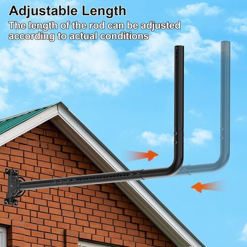 Antenna Mount for Long Wall - Lenght Adjustable Long Eave Antenna Mast Pole Mounting Bracket Kits with 90° Elbows, Extend Pipes, Fixing Screws, for Outdoor TV Antennas, Starlink WiFi Extender Black in Saudi Arabia