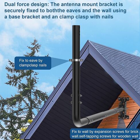 Antenna Mount for Long Wall - Lenght Adjustable Long Eave Antenna Mast Pole Mounting Bracket Kits with 90° Elbows, Extend Pipes, Fixing Screws, for Outdoor TV Antennas, Starlink WiFi Extender Black in Saudi Arabia