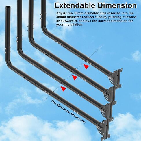 Antenna Mount for Long Wall - Lenght Adjustable Long Eave Antenna Mast Pole Mounting Bracket Kits with 90° Elbows, Extend Pipes, Fixing Screws, for Outdoor TV Antennas, Starlink WiFi Extender Black in Saudi Arabia