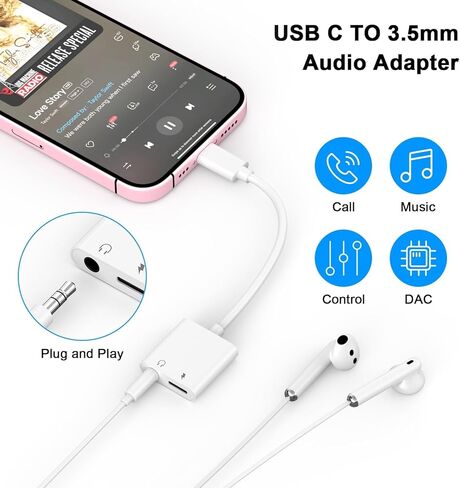 iPhone Headphone Adapter,[Apple MFi Certified] 2 Pack USB C to 3.5mm Headphone and Charger Adapter Type C to Aux Jack Dongle Cable with Fast Charging for iPhone 17/16/15/Pro Max/Plus Galaxy iPad in Saudi Arabia