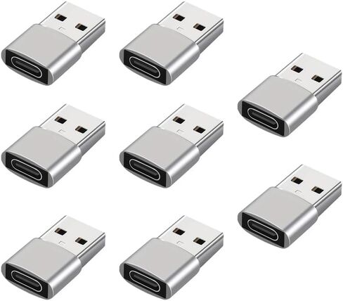 USB-A Male to USB-C Female Adapter, Silver, Compact Connector, 8 Pack (Silvery-2pcs) in Saudi Arabia