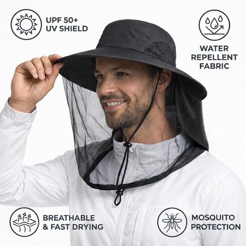 Mosquito Hat with Netting, Mosquito Hats Lightweight Outdoor Fishing Hiking Camping Bug Net for Men & Women, Grey in Saudi Arabia