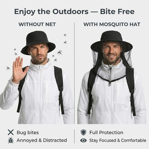 Mosquito Hat with Netting, Mosquito Hats Lightweight Outdoor Fishing Hiking Camping Bug Net for Men & Women, Grey in Saudi Arabia