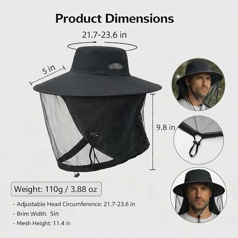 Mosquito Hat with Netting, Mosquito Hats Lightweight Outdoor Fishing Hiking Camping Bug Net for Men & Women, Grey in Saudi Arabia