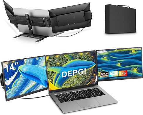 موسع شاشة الكمبيوتر المحمول DEPGI مقاس 14 بوصة، مبرد مدمج، كابل واحد بدقة 1200 بكسل لتوصيل شاشة ثلاثية محمولة، شاشة مزدوجة تناسب كمبيوتر محمول مقاس 13 بوصة - 17.3 بوصة مع حامل لنظام التشغيل MacOS/Windows in Kuwait
