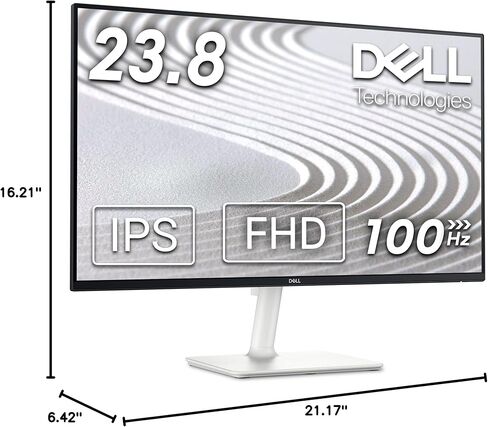 Dell S2425H Monitor - 23.8 Inch, FHD (1920x1080) Display, 100Hz Refresh Rate, 1500:1 Contrast Ratio, 99% sRGB, TÜV Rheinland Eye Comfort 4 Star, Integrated 2x5W Speaker, Tilt- Ash White Color in Saudi Arabia