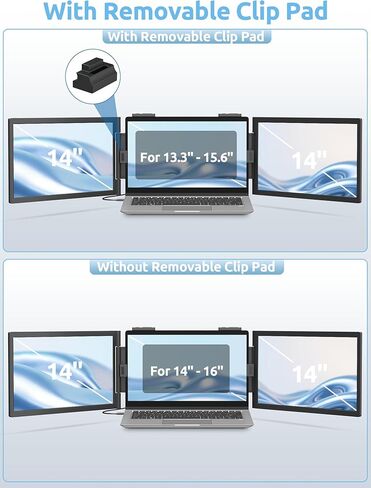 موسع شاشة كمبيوتر محمول مزدوج، كابل واحد 14 بوصة 1080 بكسل IPS شاشة كمبيوتر محمول سلكية ولاسلكية، التوصيل والتشغيل، شاشة ثلاثية محمولة لأجهزة الكمبيوتر المحمول 13.3-16.1 بوصة، يدعم سلسلة MacBook M1-M3 وWindows (بدون مكبرات صوت) in Kuwait