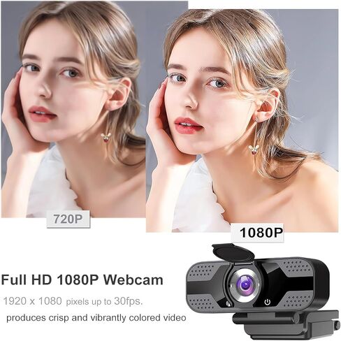 Full HD 1080p Webcam with Privacy Shutter and Tripod, Video and Wide Angle Camera, Built-in Mic, Widescreen USB Computer Camera for Laptop Desktop in Saudi Arabia