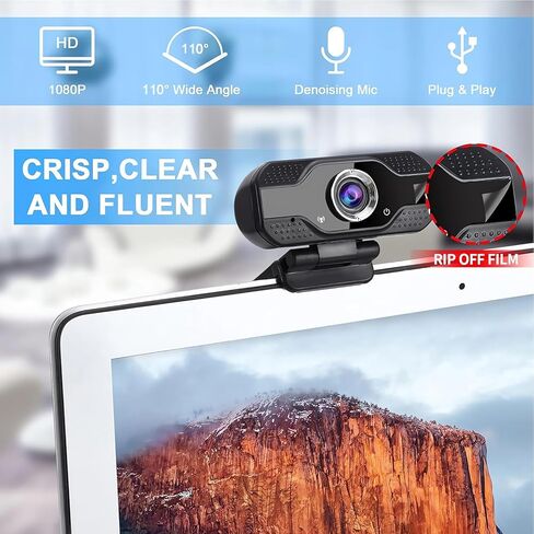 Full HD 1080p Webcam with Privacy Shutter and Tripod, Video and Wide Angle Camera, Built-in Mic, Widescreen USB Computer Camera for Laptop Desktop in Saudi Arabia