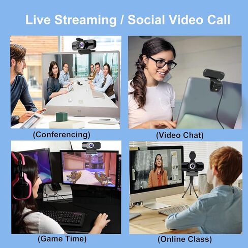 Full HD 1080p Webcam with Privacy Shutter and Tripod, Video and Wide Angle Camera, Built-in Mic, Widescreen USB Computer Camera for Laptop Desktop in Saudi Arabia