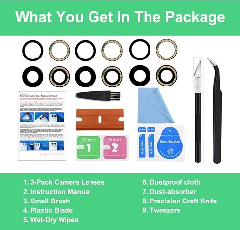 GREEN FUSION 3PCS Rear Camera Lens Glass Replacement Part Compatible with iPhone 17, with Tools & Instruction in Saudi Arabia