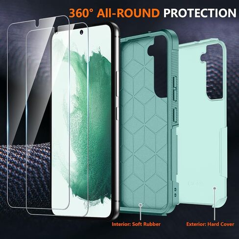 جراب SPIDERCASE مصمم لهاتف Samsung Galaxy S22، [حماية من السقوط بدرجة عسكرية 10 أقدام]، عبوتان [واقي شاشة من الزجاج المقسى + واقي عدسة الكاميرا] جراب شديد التحمل مقاوم للصدمات، أخضر in Kuwait