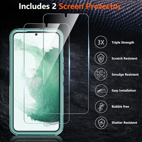 جراب SPIDERCASE مصمم لهاتف Samsung Galaxy S22، [حماية من السقوط بدرجة عسكرية 10 أقدام]، عبوتان [واقي شاشة من الزجاج المقسى + واقي عدسة الكاميرا] جراب شديد التحمل مقاوم للصدمات، أخضر in Kuwait