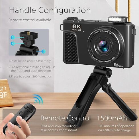 كاميرا رقمية بدقة 8K للتصوير الفوتوغرافي، وكاميرا تسجيل فيديو بدقة 88 ميجابكسل لليوتيوب مع شاشة قابلة للطي 3 بوصات بزاوية 180 درجة، وتكبير رقمي 18X، وبطاقة SD سعة 32 جيجابايت، وبطاريتين in Kuwait