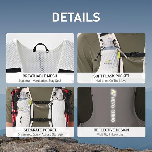 N NEVO RHINO Running Vest for Women Men, Hydration Backpack with 2 TPU 500ML Soft Flask, Lightweight Breathable Running Hydration Vest for Trial Running in Saudi Arabia