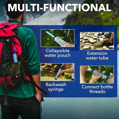 2PCS Personal Water Filter Straw Outdoor Portable Filtration Emergency Survival Gear Water Solutions Tactical Gear for Hiking Camping Accessories Travel Hunting Fishing Outing Backpacking in Saudi Arabia