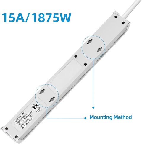 واقي التيار الكهربائي من TiFFCOFiO، 6 منافذ مع منفذي USB، سلك تمديد 6 أقدام، 600 جول، قابل للتركيب على الحائط للمنزل والمكتب والنوم، 15 أمبير/1875 وات، مدرج في قائمة ETL (25 قدم) in Kuwait