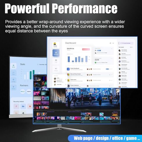All-in-One Desktop Computer PC, 24" FHD Curved Display Monitor I7 Quad-Core Desktop, 16G Ram 512G SSD, WiFi Bluetooth for Home Business Office Gaming in Kuwait
