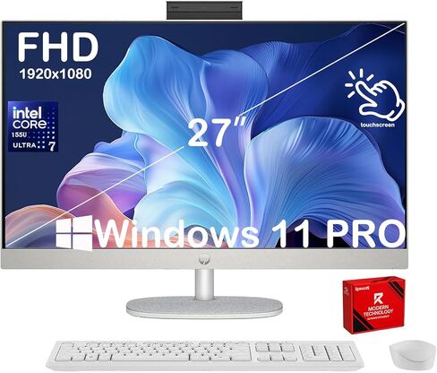 كمبيوتر مكتبي HP الكل في واحد بشاشة لمس 27 بوصة - شاشة LED مضادة للتوهج FHD مقاس 27 بوصة، Intel 12-Core Ultra 7 155U، ارتفاع قابل للتعديل، كاميرا FHD IR، Windows 11 Pro للأعمال والمنزل، 64 جيجابايت DDR5 | 4 تيرابايت SSD in Kuwait