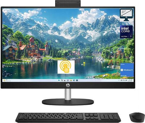 كمبيوتر مكتبي HP 27 بوصة FHD لمس IPS مضاد للتوهج Intel Ultra 7 AI الكل في واحد، شاشة لمس FHD 27 بوصة، Intel Ultra 7 255U، ذاكرة وصول عشوائي DDR5 سعة 32 جيجابايت، SSD 2 تيرابايت، لوحة مفاتيح وماوس لاسلكيين، Wi-Fi 6، W11H، أسود in Kuwait