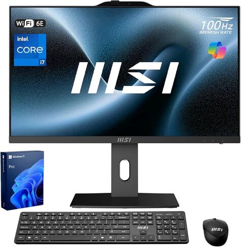 msi PRO AP272P Business All-in-One Desktop, 27" IPS FHD 100Hz Eye-Care Display, Intel Core i7-14700, 64GB DDR5, 2TB SSD, IR FHD Webcam, Wi-Fi 6E, HDMI, DP, Wireless KB & Mouse, Windows 11 Pro in Saudi Arabia