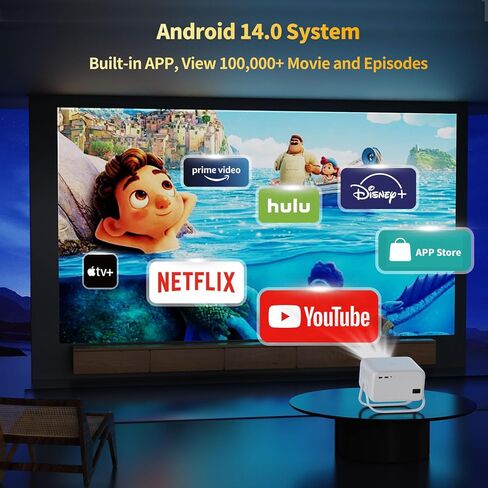 【8K Video Decode & Android 14.0】Smart Projector with WiFi and Bluetooth, 650 ANSI 8K Support Native 1080P, Auto Focus & Keystone, 360°Rotation Portable Mini Short Throw Outdoor Movie Projectors in Saudi Arabia