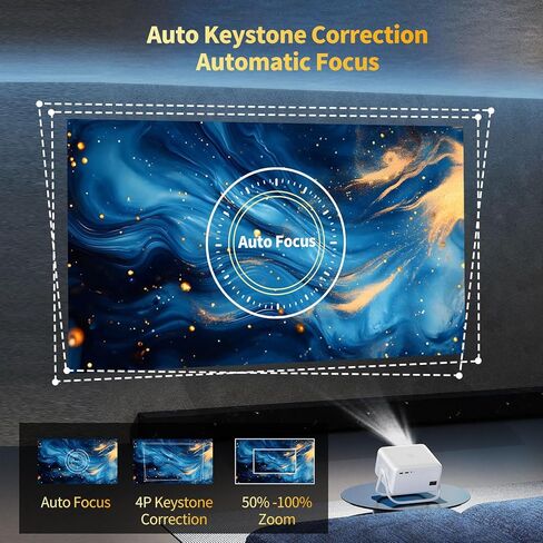 【8K Video Decode & Android 14.0】Smart Projector with WiFi and Bluetooth, 650 ANSI 8K Support Native 1080P, Auto Focus & Keystone, 360°Rotation Portable Mini Short Throw Outdoor Movie Projectors in Saudi Arabia