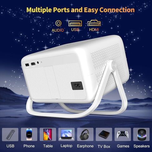 【8K Video Decode & Android 14.0】Smart Projector with WiFi and Bluetooth, 650 ANSI 8K Support Native 1080P, Auto Focus & Keystone, 360°Rotation Portable Mini Short Throw Outdoor Movie Projectors in Saudi Arabia