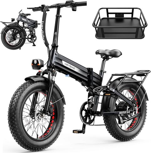 دراجة كهربائية Heybike Mars 2.0/3.0 قابلة للطي، معتمدة من UL2849، مدى طويل 70+ ميل، محرك ذروة 1400 وات/1800 وات 32 ميل في الساعة، بطارية قابلة للإزالة 624 وات في الساعة، دراجة كهربائية بإطارات 20 بوصة*4 سميكة للثلج والتنقل والتعليق الكامل in Saudi Arabia