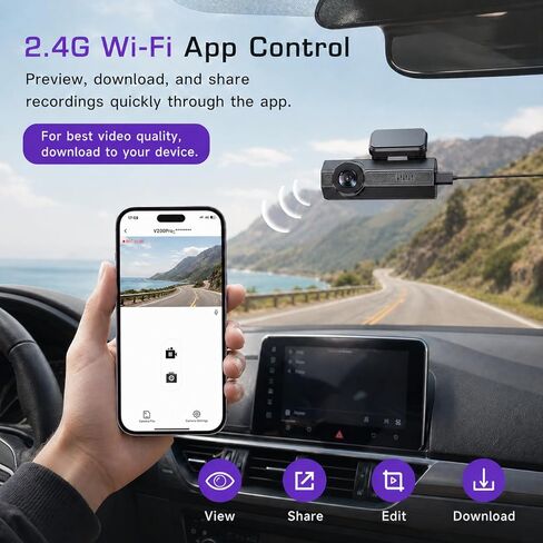 Dash Cam 2.5K Dash Cam Front، كاميرا VEEMENT Dash للسيارات مع التطبيق، كاميرات داش للتحكم في WiFi مع رؤية ليلية WDR، وضع انتظار 24 ساعة، زاوية واسعة 170 درجة، مستشعر G، تسجيل حلقي in Kuwait